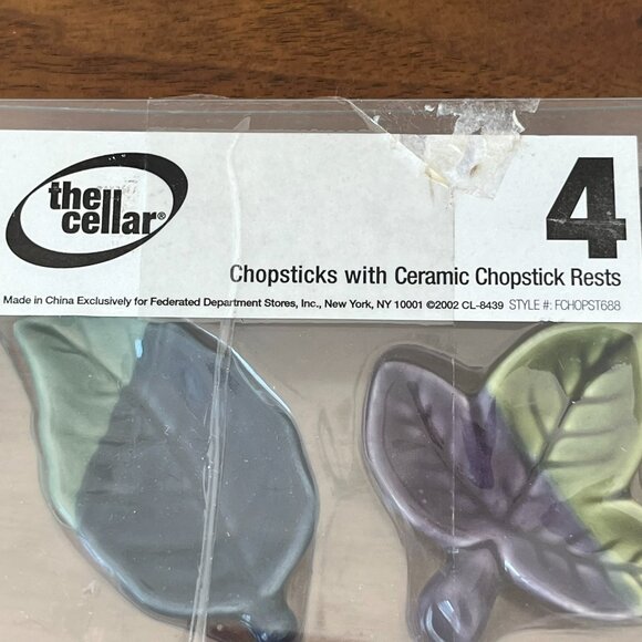 Vintage Bon Marche The Cellar Chopsticks Set w/ Leaf-Shaped Ceramic Rests Unused - Picture 5 of 7